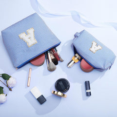 YOOLIFE personalized initial makeup bag side view, showcasing customizable charm.