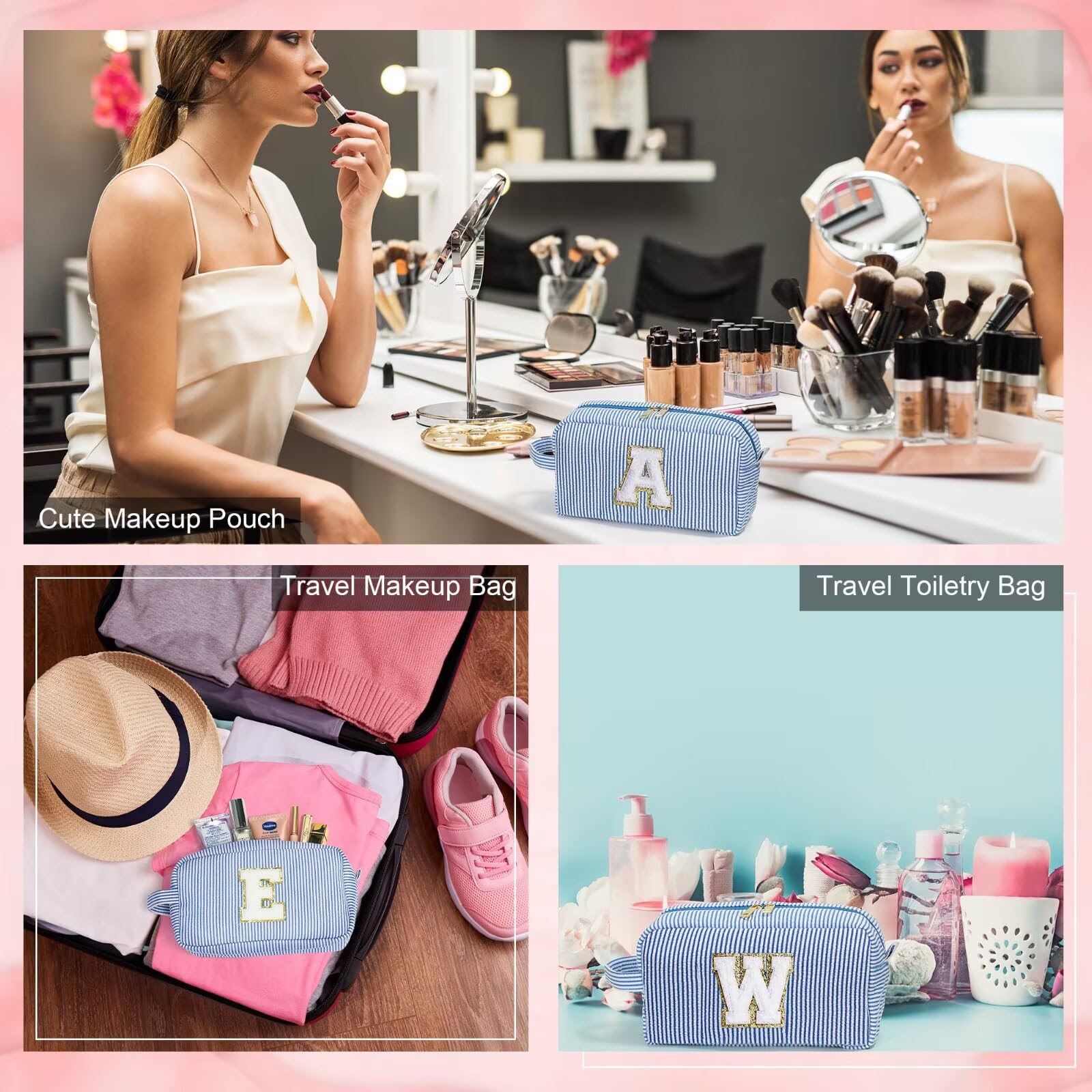 YOOLIFE personalized makeup bag blue gift-ready with monogram option