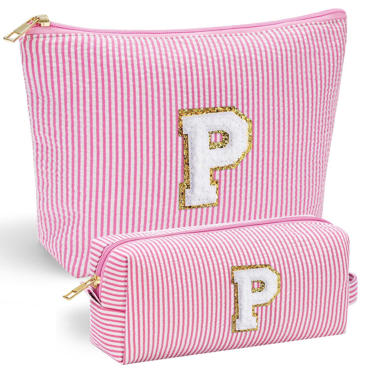 YOOLIFE makeup bag with front chenille initial embroidery for a chic personalized gift.