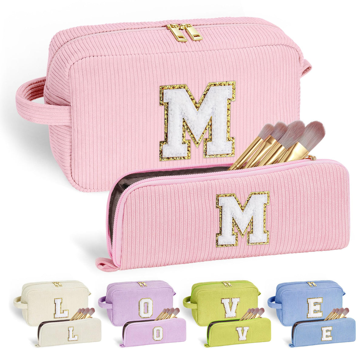 YOOLIFE personalized makeup bag pink with initial for stylish on-the-go organization