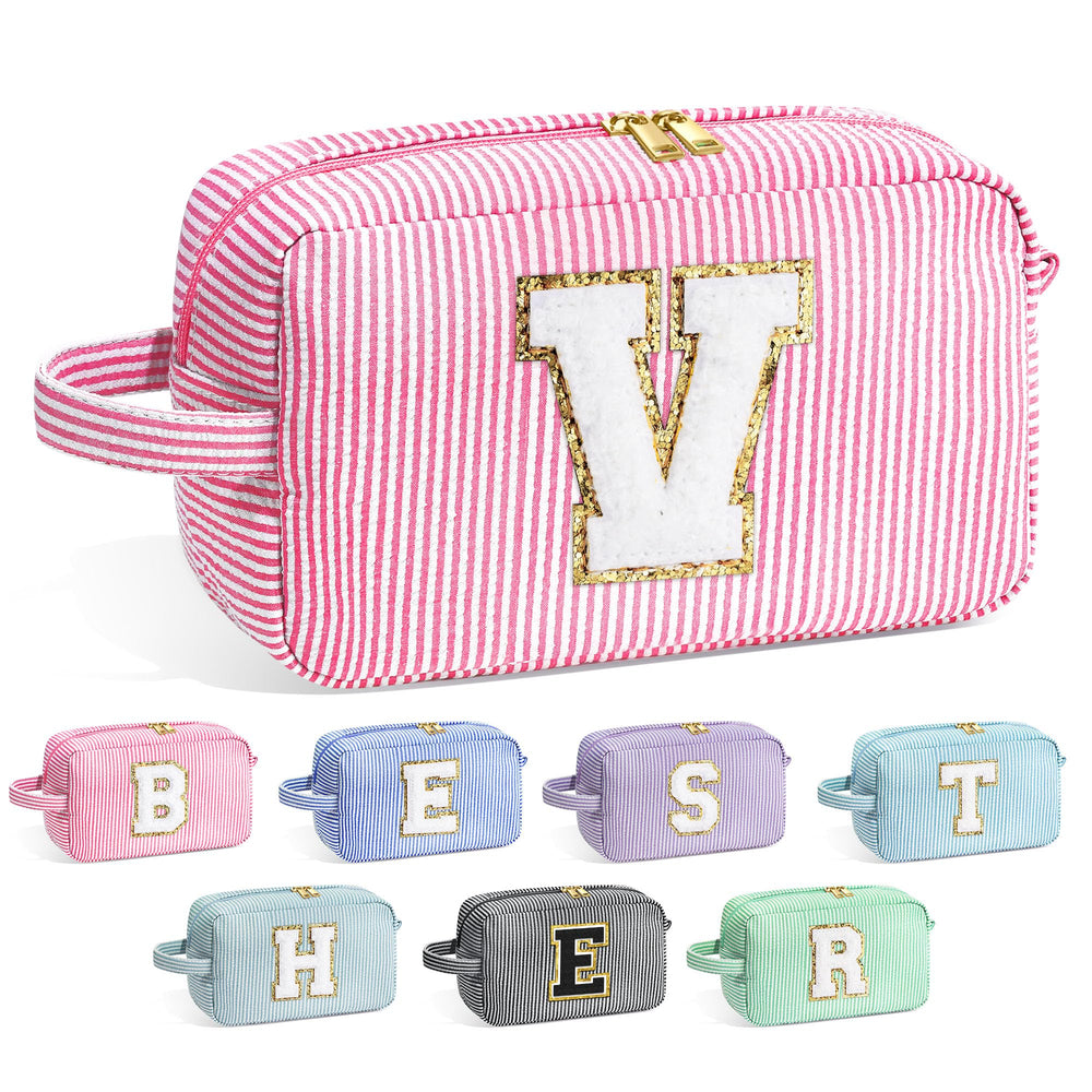 YOOLIFE pink cosmetic bag front view with monogram initials for personalized carry