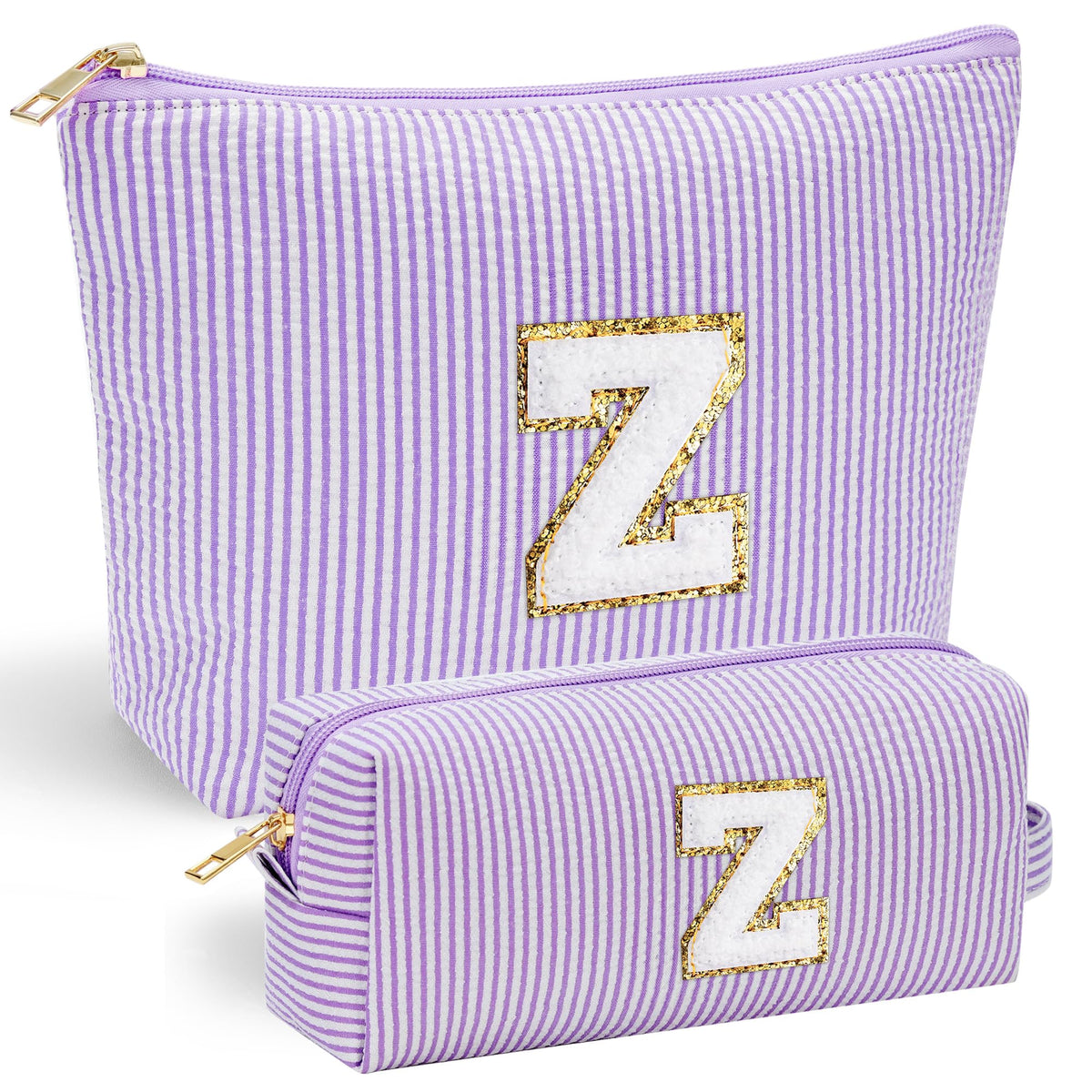 YOOLIFE purple makeup bag front with chenille initial for stylish organization