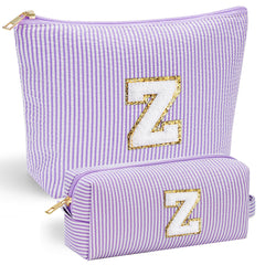 YOOLIFE purple makeup bag front with chenille initial for stylish organization