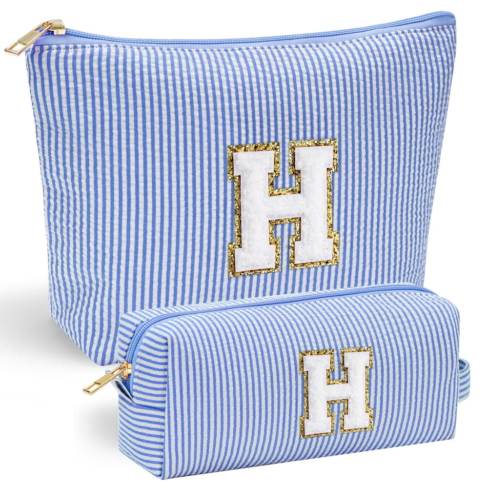 YOOLIFE travel makeup bag with chenille initial front for personalized organization.