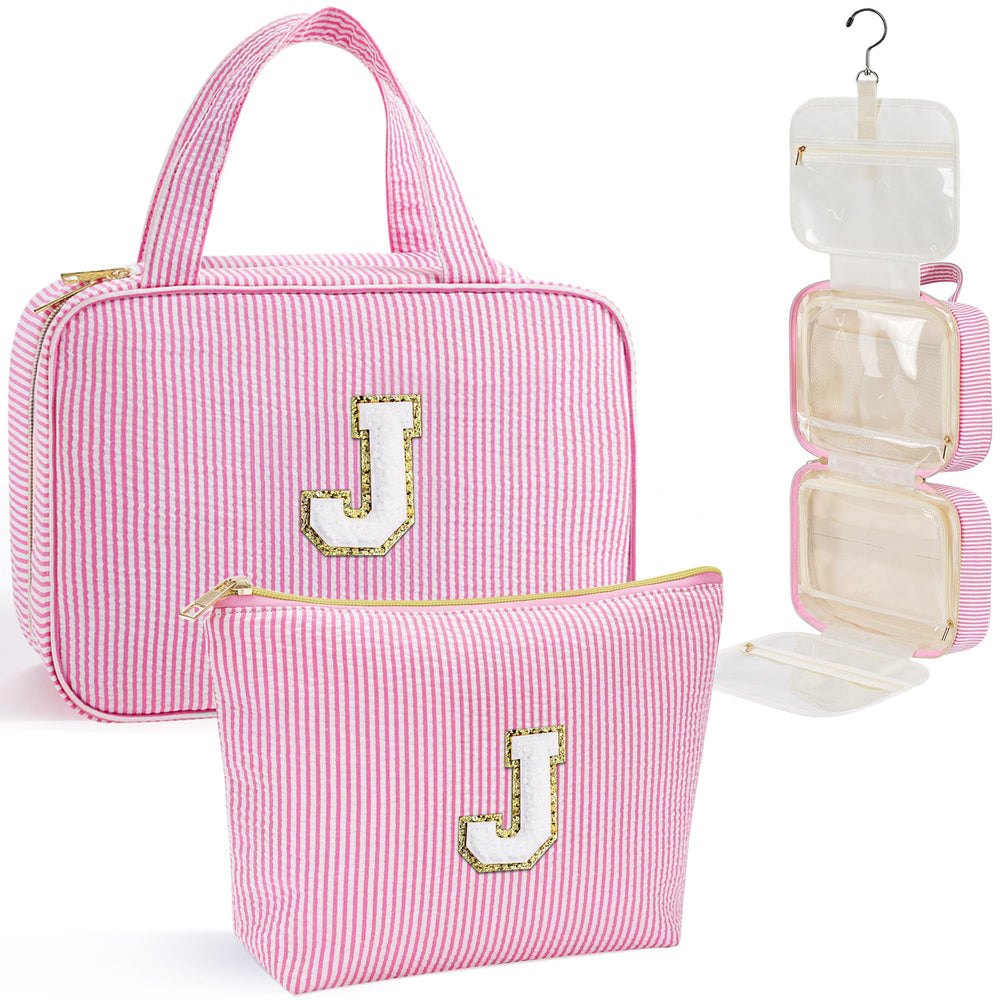 YOOLIFE travel toiletry bag pink hanging with 360° hook for easy access during travel.