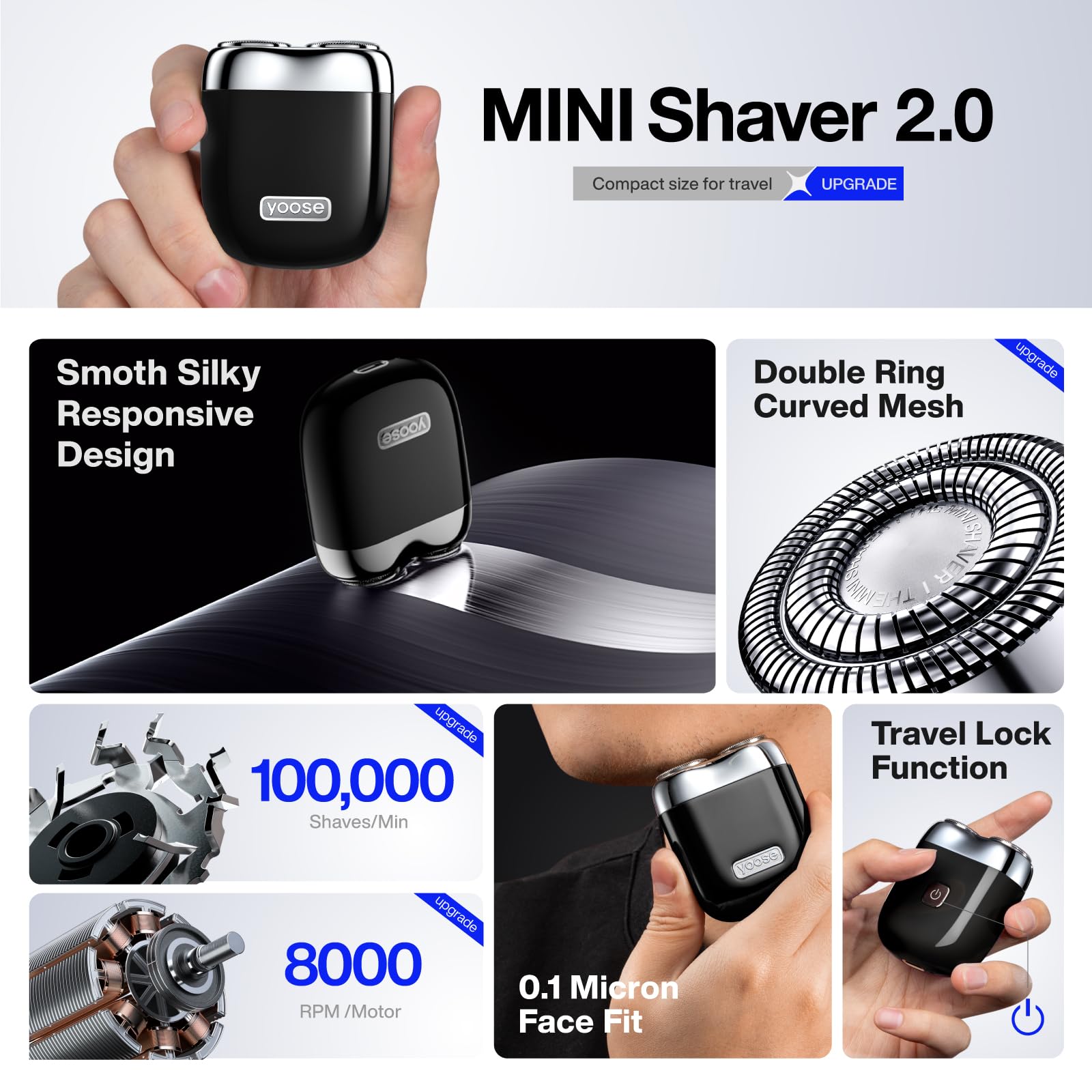 Yoose Alloy Mini Shaver head detached demonstrates easy cleaning and head swapping.