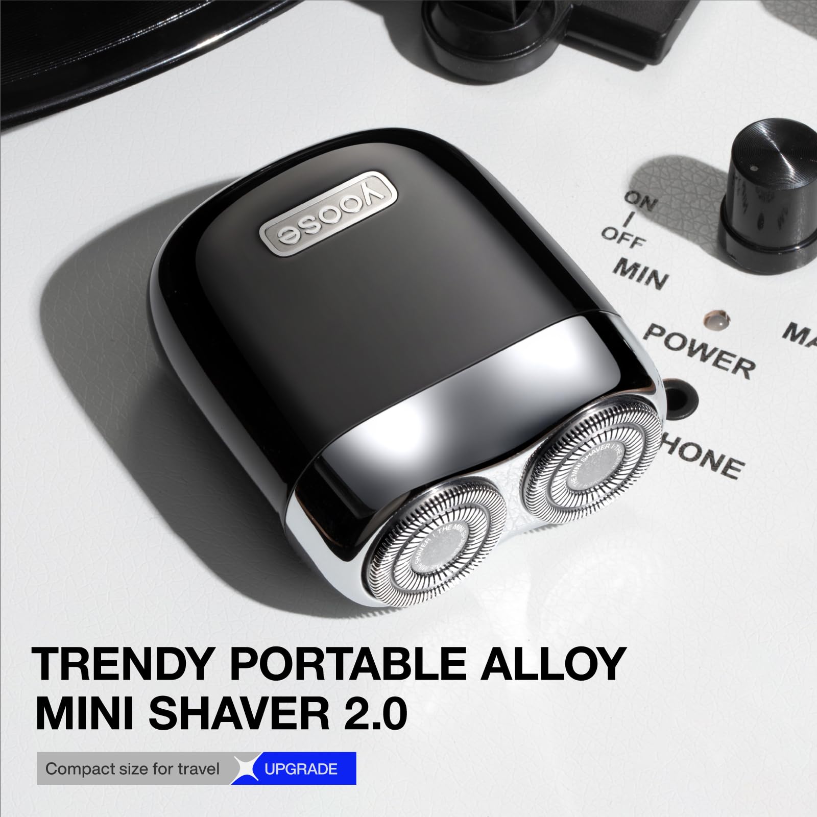 Yoose Alloy Mini Shaver side view highlights ergonomic grip for comfortable handling during quick shaves.