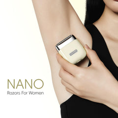 Yoose bikini trimmer with attachments for facial use, cleanly shaping underarms and legs.