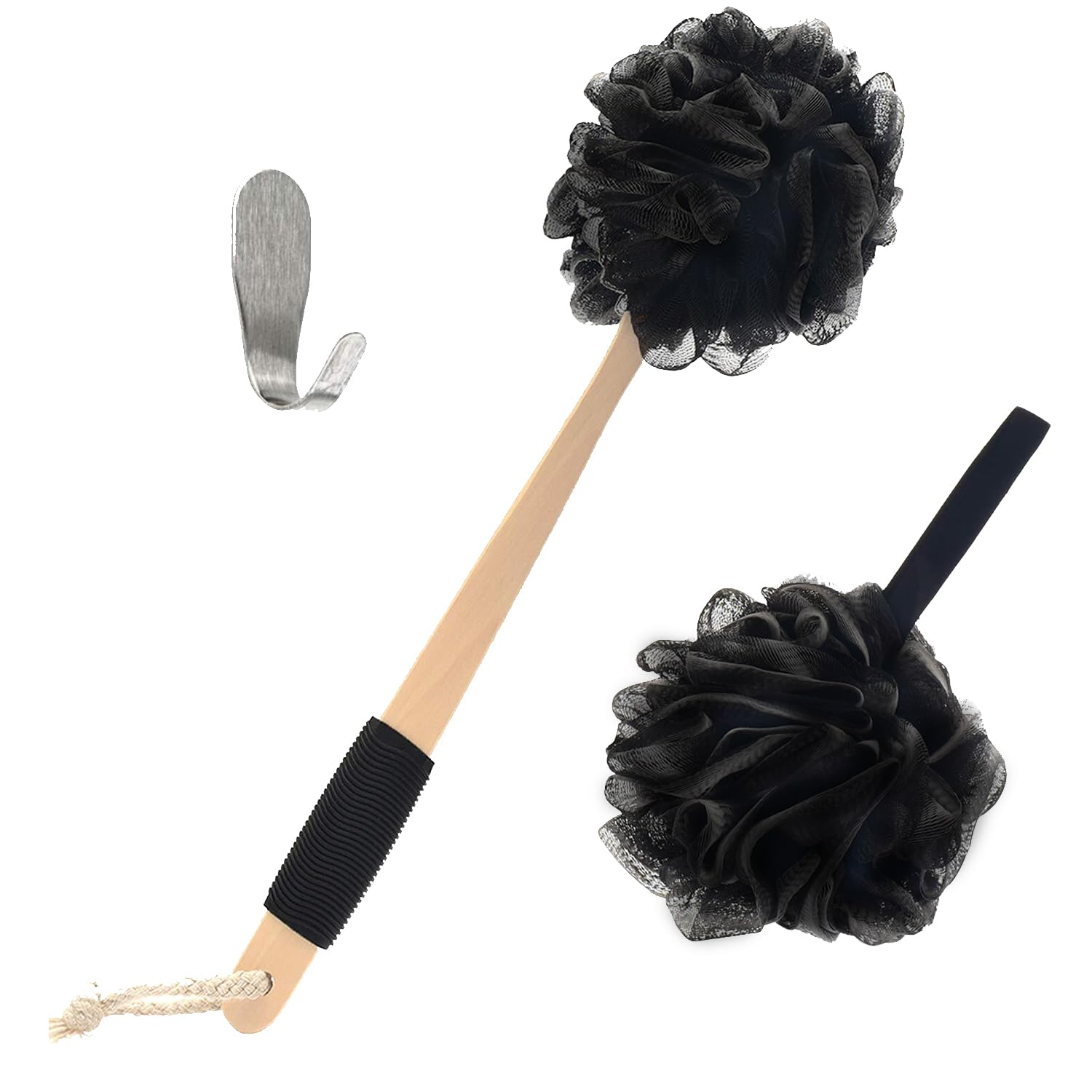 Yoove bamboo charcoal back scrubber handle enables deep cleansing in hard-to-reach areas.