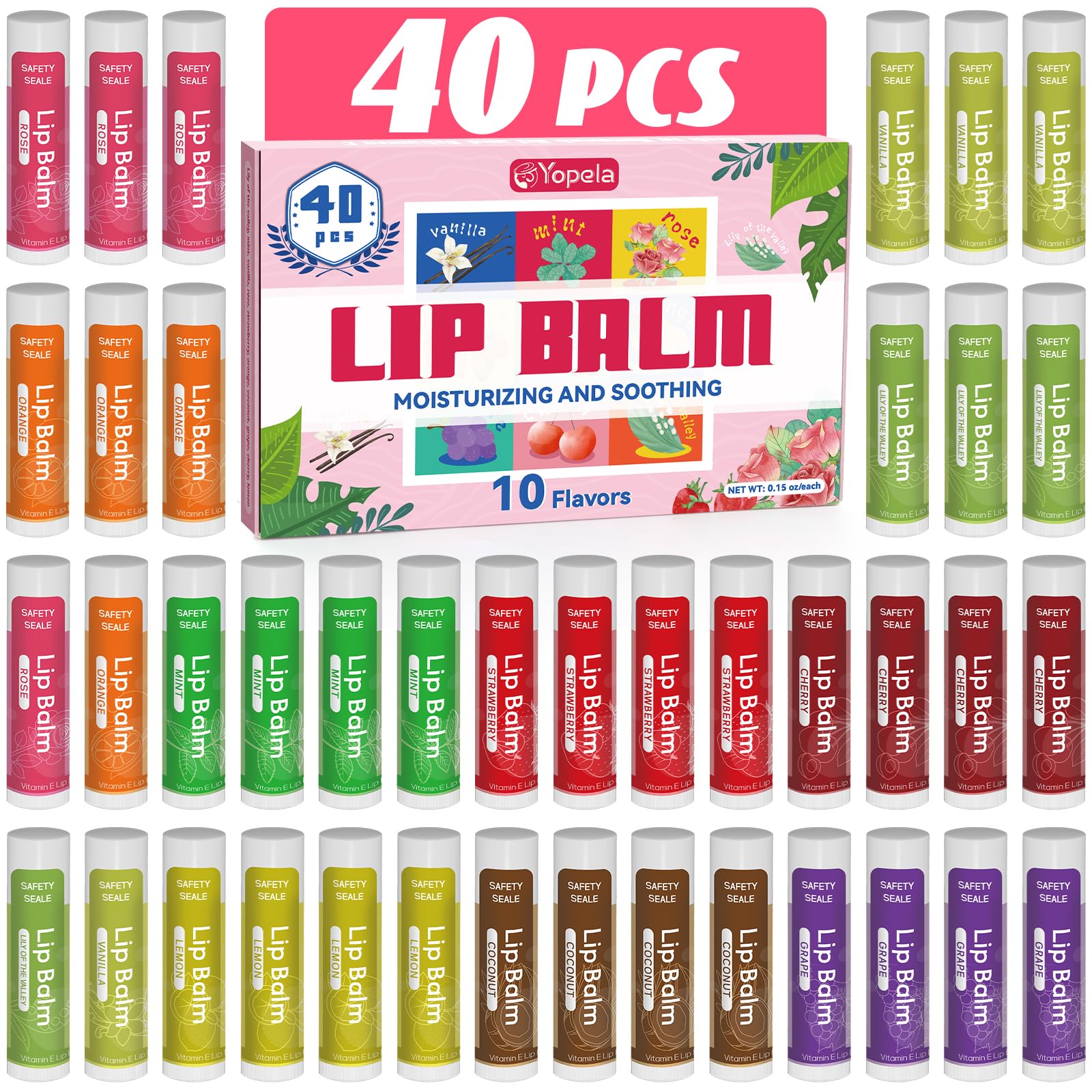 Yopela lip balm bulk 40-pack featuring vitamin e for long-lasting hydration.