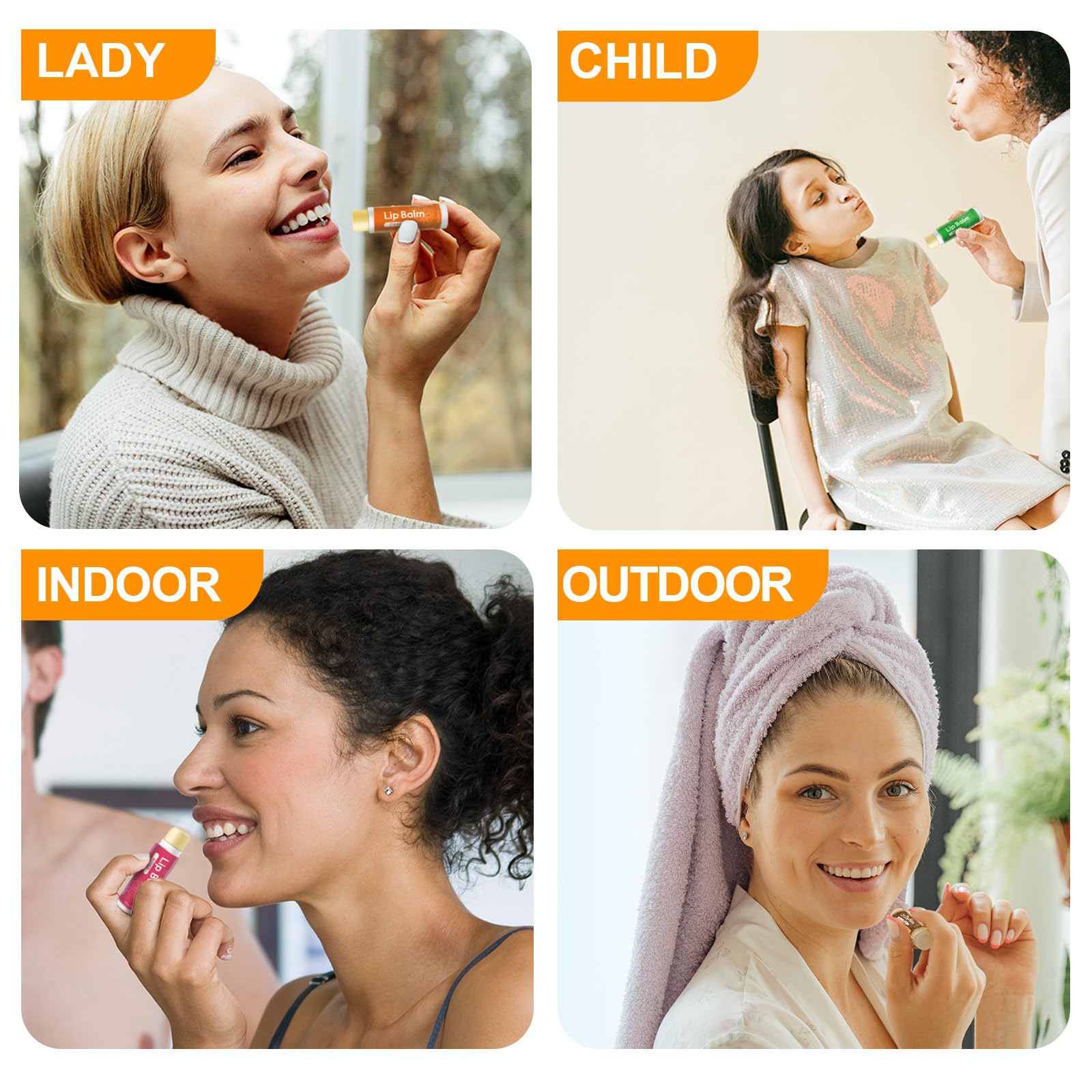 Yopela moisturizing lip balm application on lips demonstrating non-sticky, smooth finish.