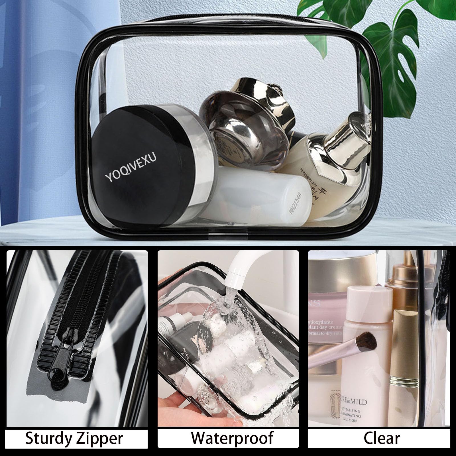 YOQIVEXU bolsa de viaje ligera y portátil para cosméticos y aseo.