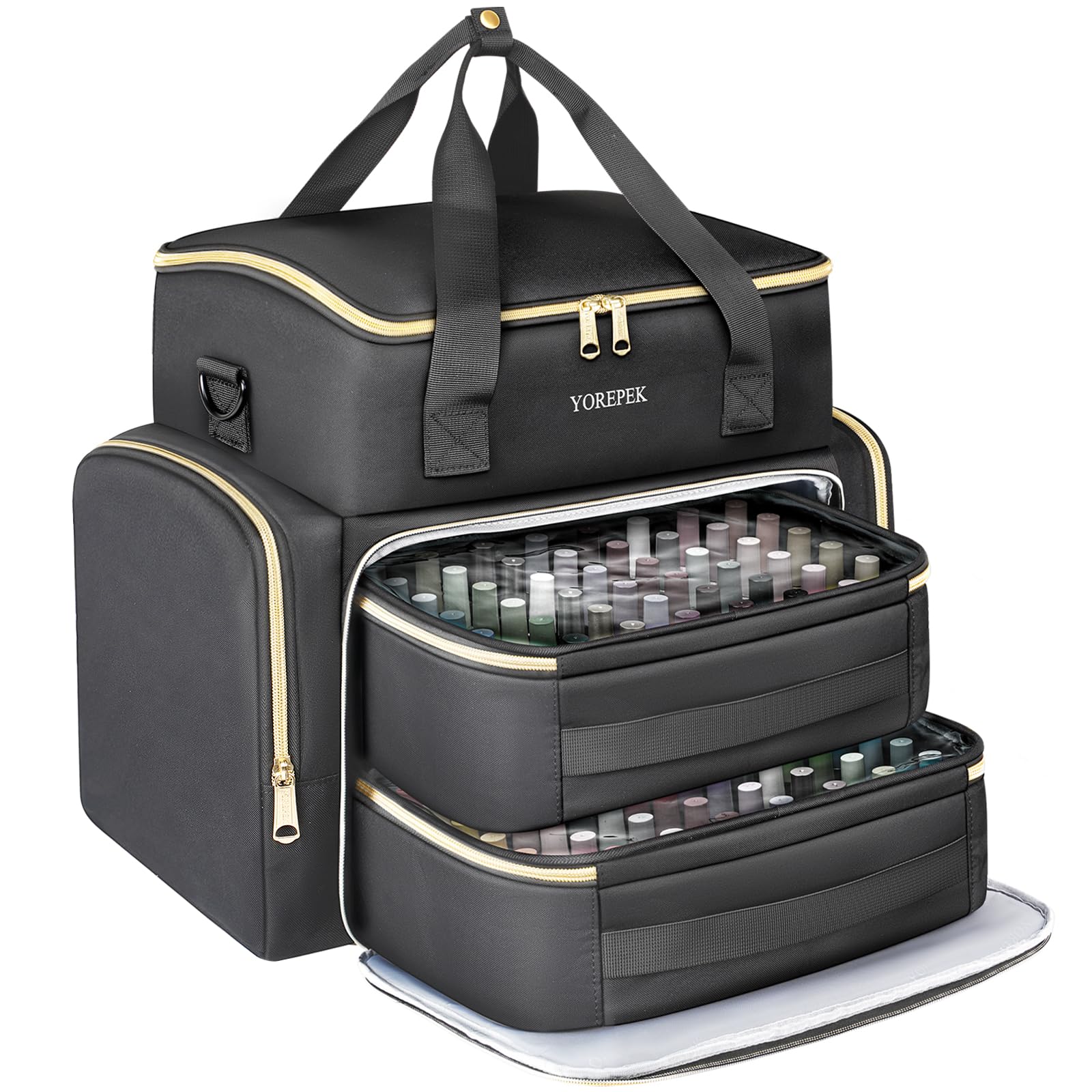 YOREPEK nail polish organizer case full setup showing high capacity and portability.