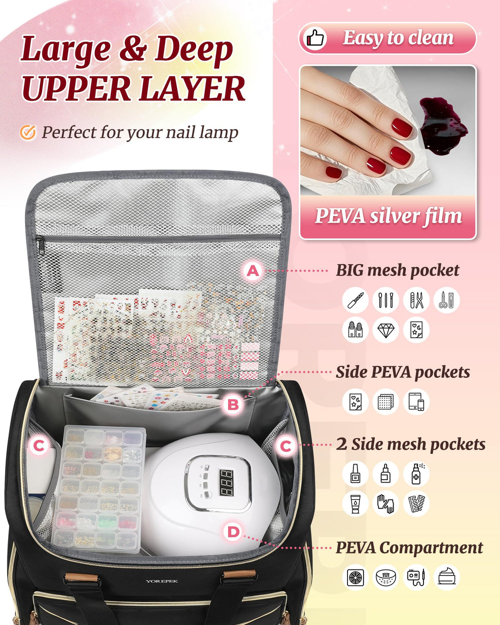YOREPEK bottom solid plates protect contents while traveling to client appointments.