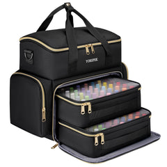 YOREPEK nail polish organizer case top compartment with lamp for easy nail setup.
