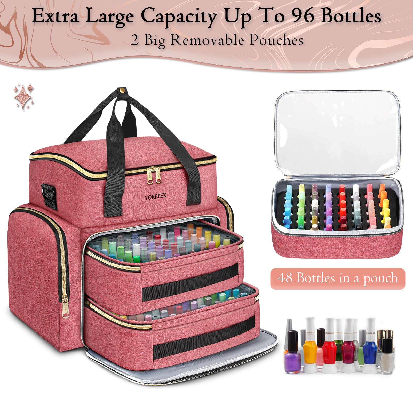 YOREPEK nail polish organizer foam inserts arranged for standard bottle sizes