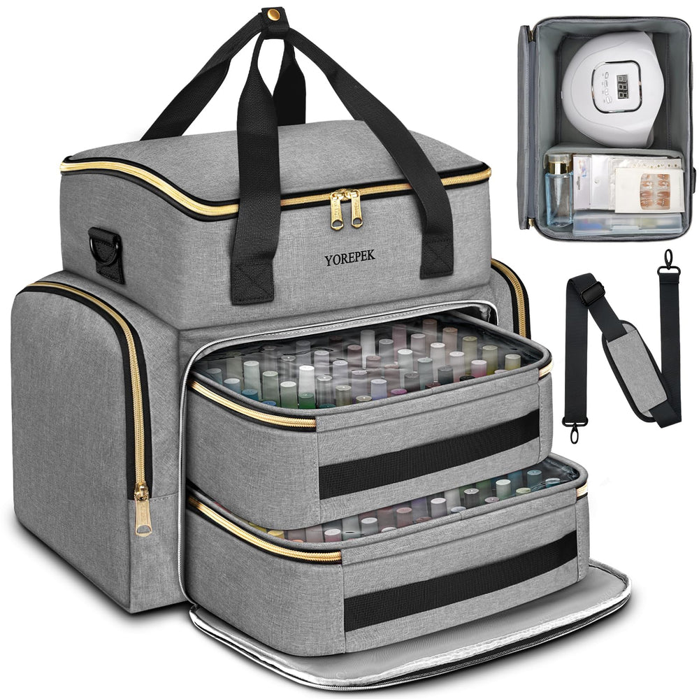 YOREPEK gel-kit bag use demonstrates organized gel kits and manicuring tools.