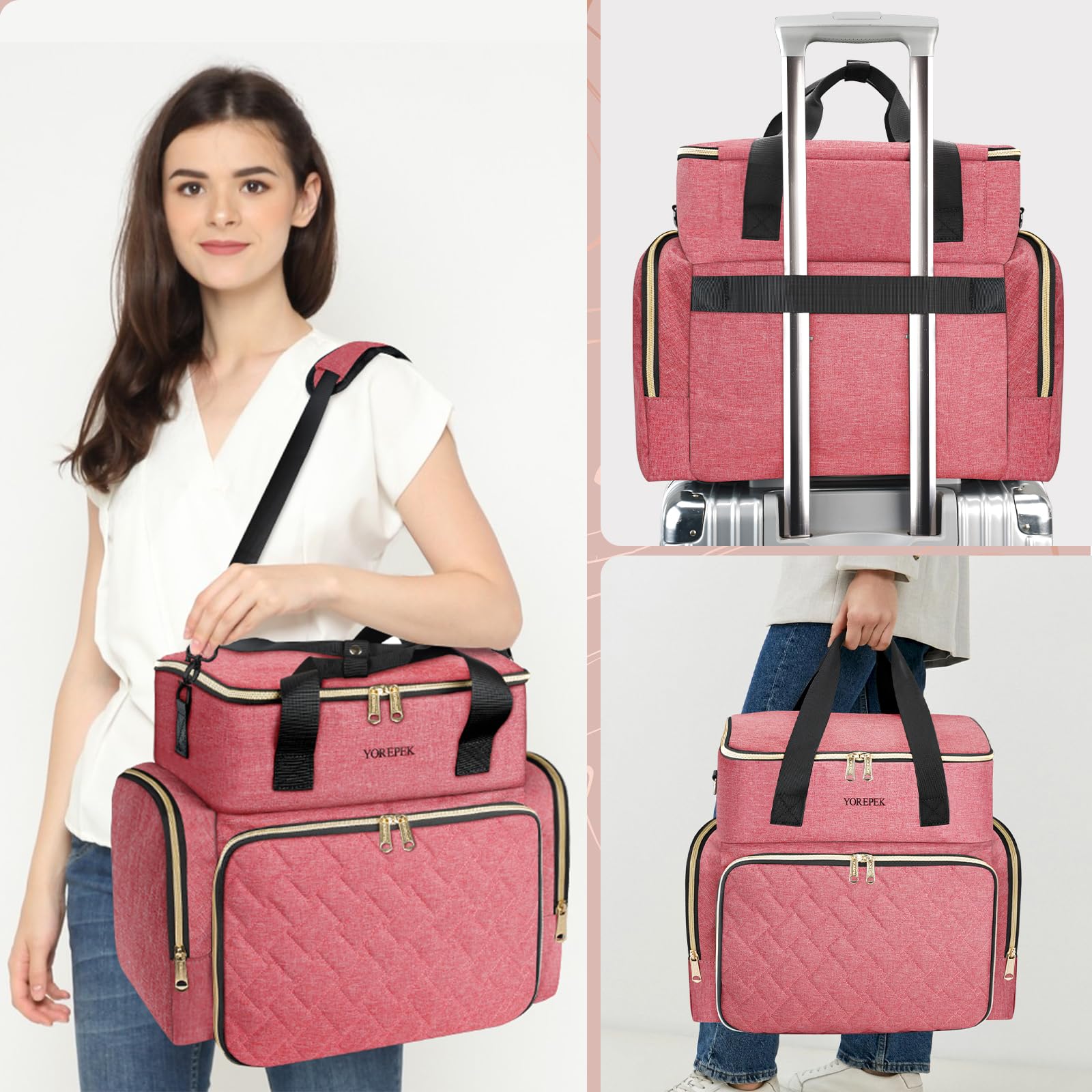 YOREPEK nail polish organizer attached to luggage handle for travel convenience