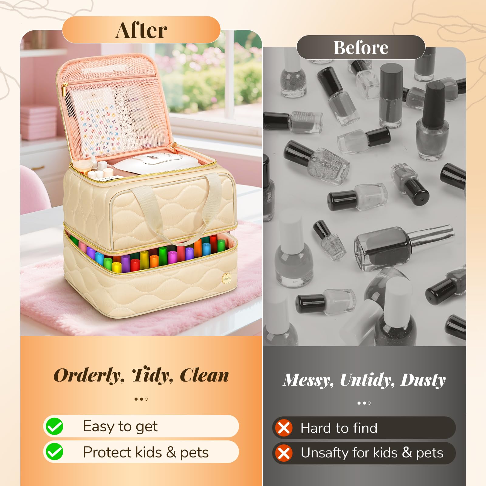 YOREPEK nail-polish-organizer-mesh-pocket features a large mesh pocket for stickers.