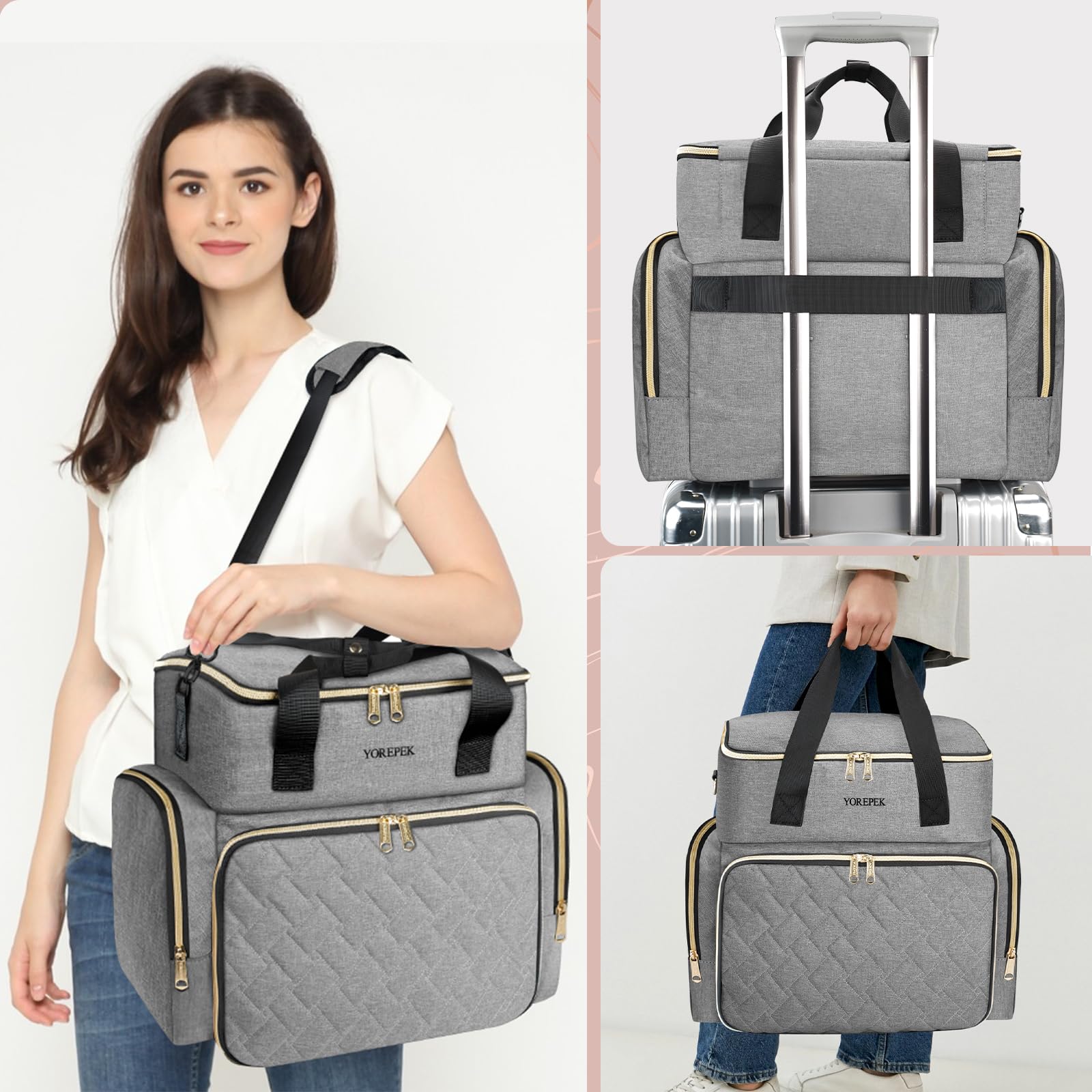 YOREPEK mesh pocket stores brushes and tools for easy access.