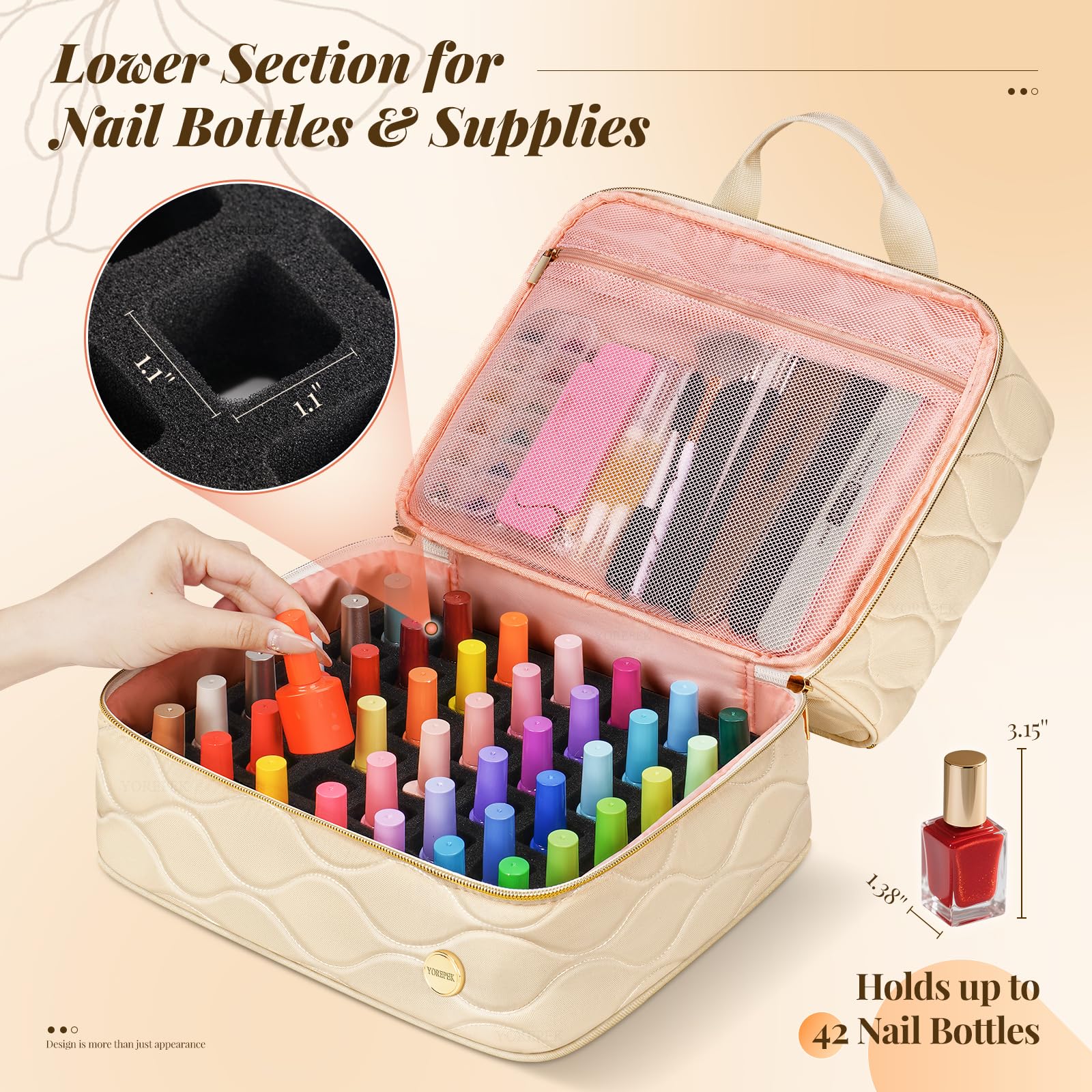 YOREPEK nail-polish-organizer-top-layer-divider demonstrates flexible space for lamps.