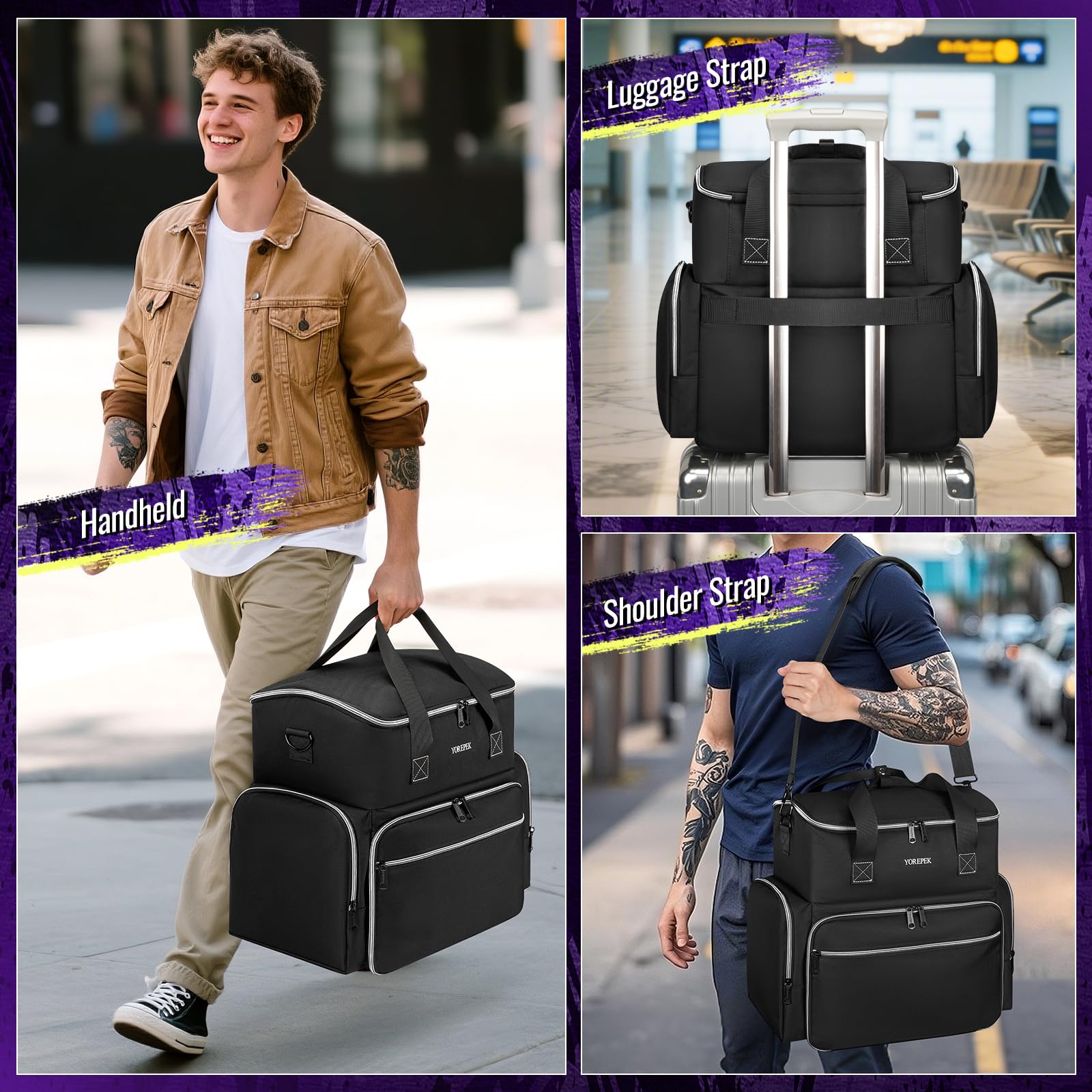 YOREPEK Tattoo Travel Case rear trolley sleeve aids smooth airport transfers.