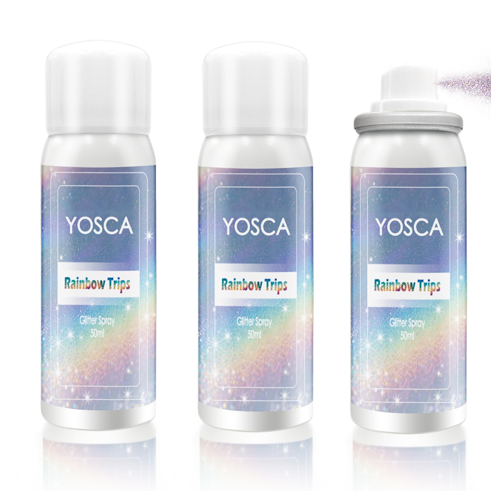 Yosca body glitter spray travel kit 3-pack bottles for on-the-go sparkle.
