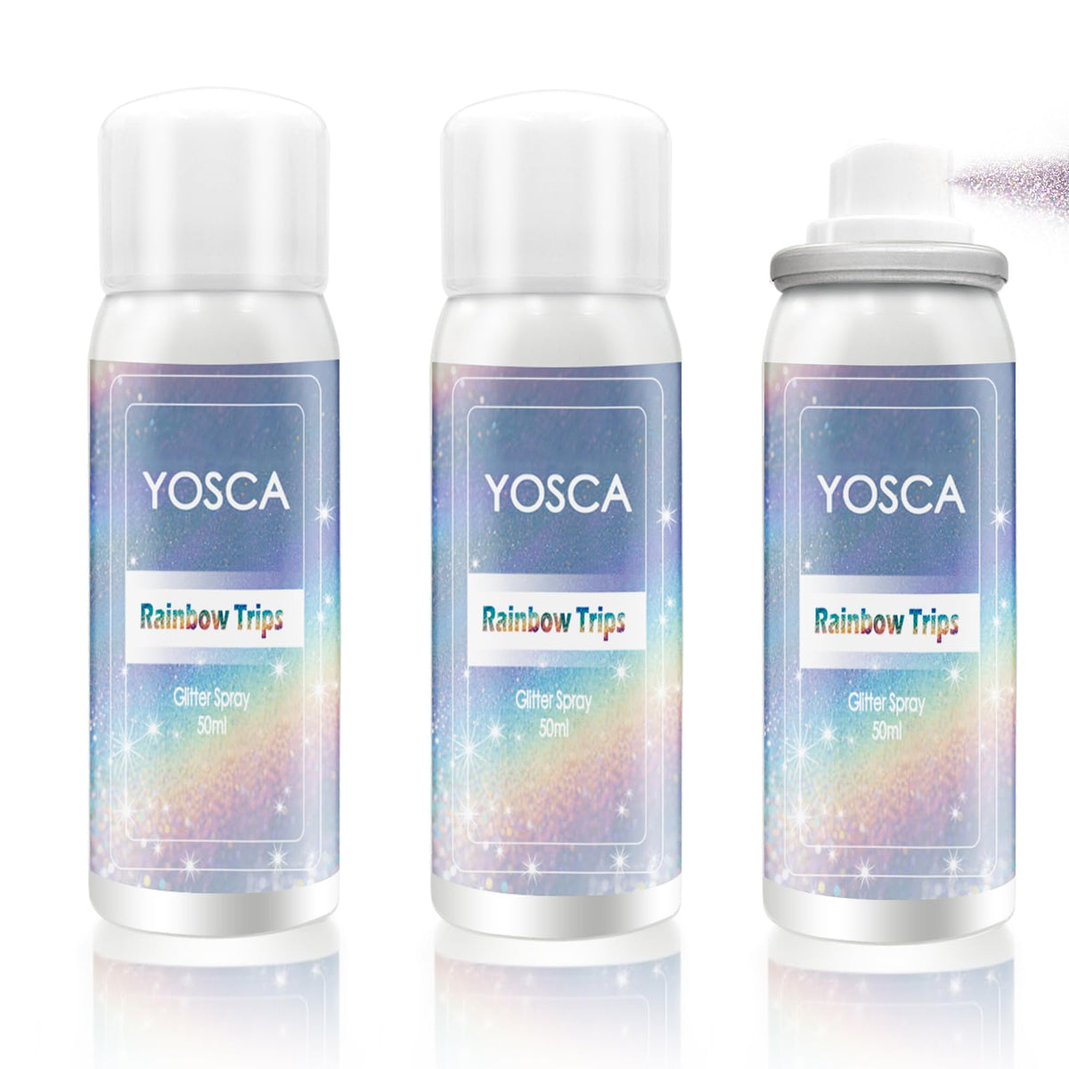 Yosca body glitter spray travel kit 3-pack bottles for on-the-go sparkle.
