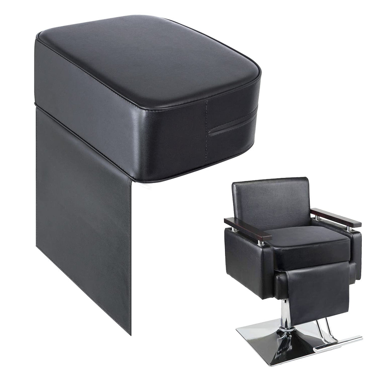 YOSHIKO booster cushion with leather pad provides comfortable seating during kids' haircuts.