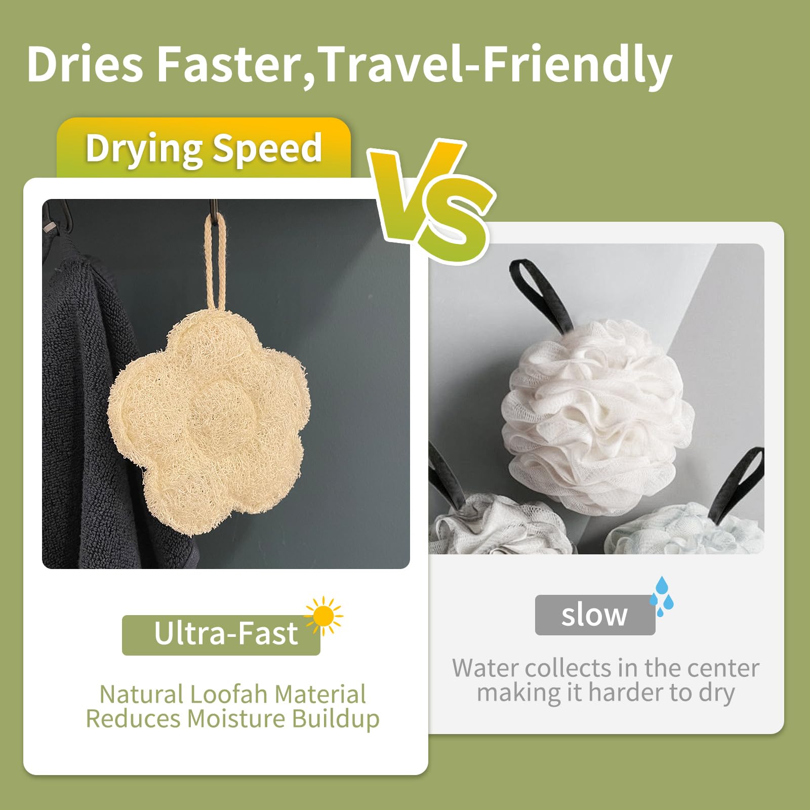 YOTDHUO quick-drying loofah stays fresh between travels.