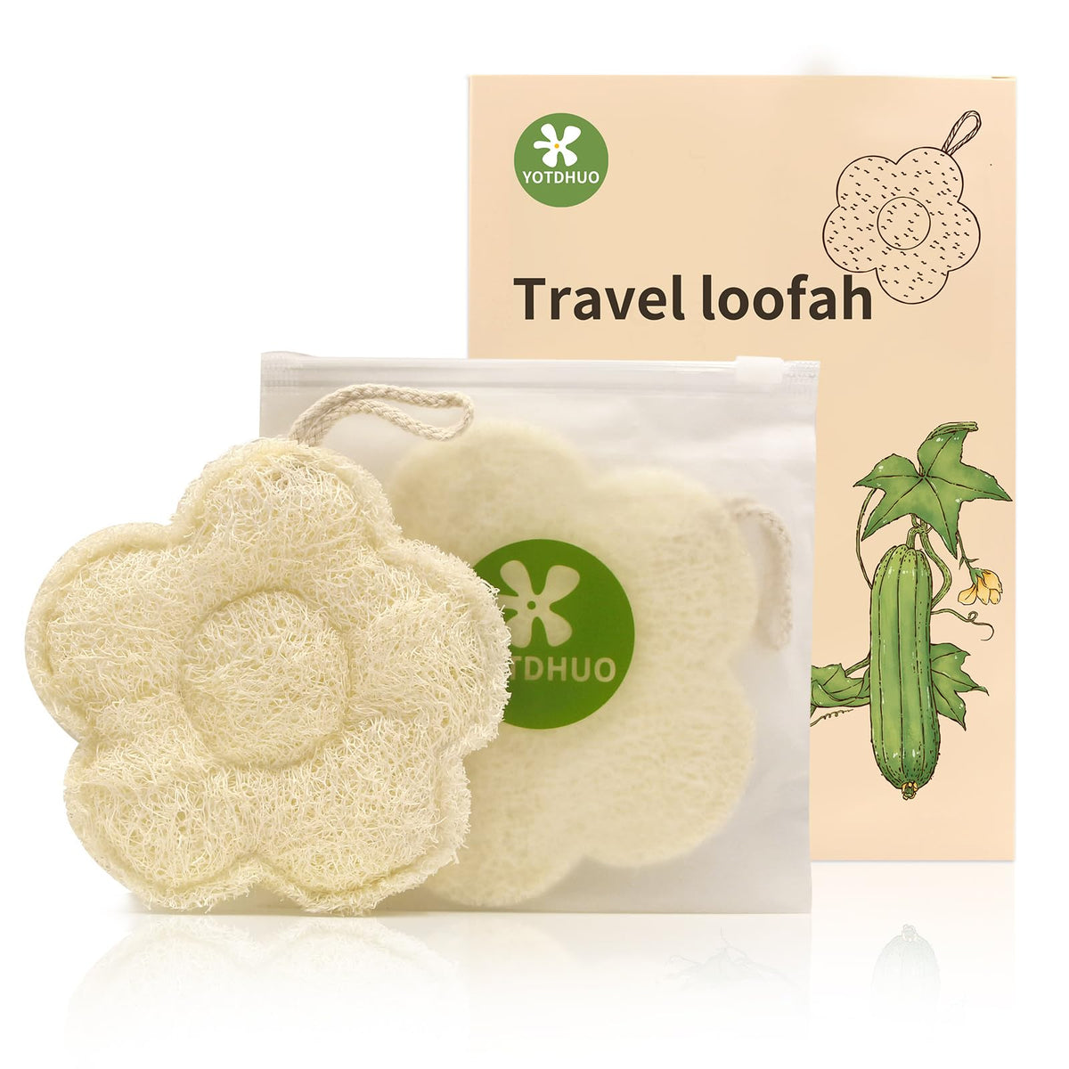 YOTDHUO travel loofah in compact bag for easy packing and on-the-go cleansing.