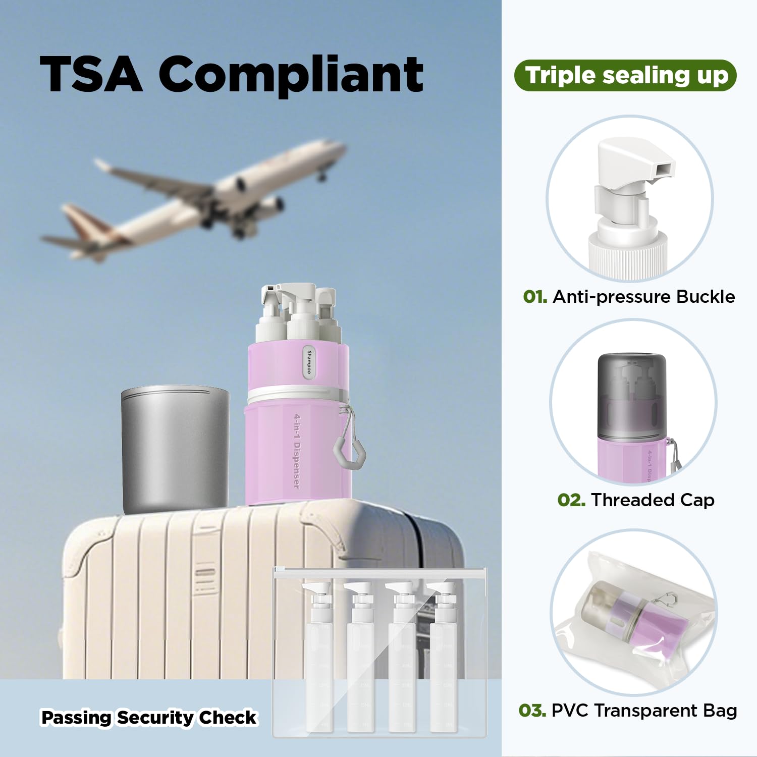 YOTIME 4in1 travel bottles includes mouthwash cup for travel-friendly storage