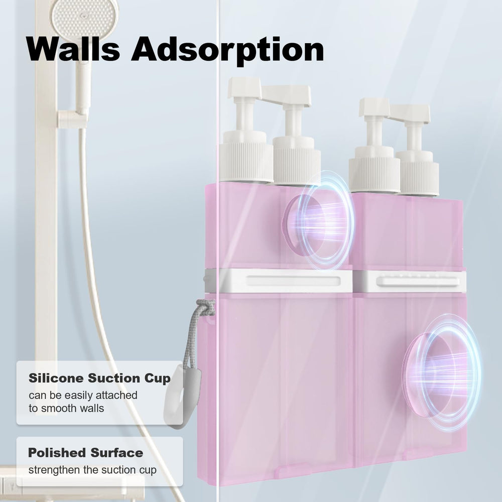 YOTIME 4in1 travel bottles suction cups on wall showing stable mounting