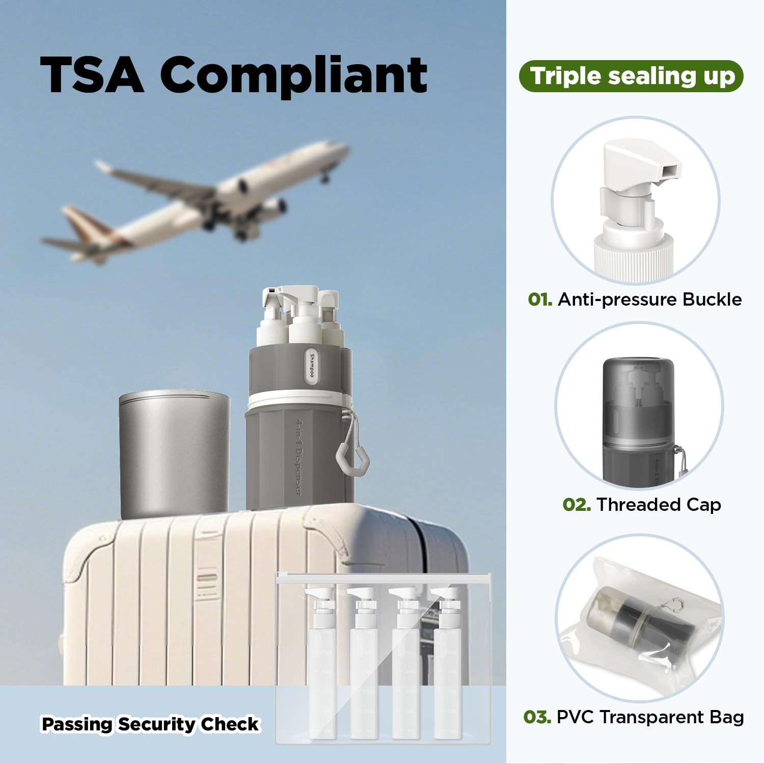 YOTIME compact travel containers prevent leaks during flights and gym trips.