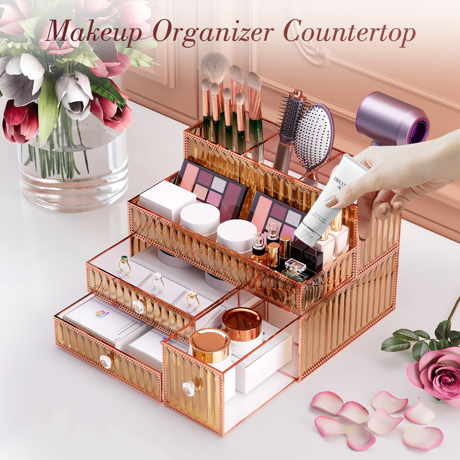 Youdepot bathroom counter storage keeps cosmetics and tools tidy, reducing countertop clutter.