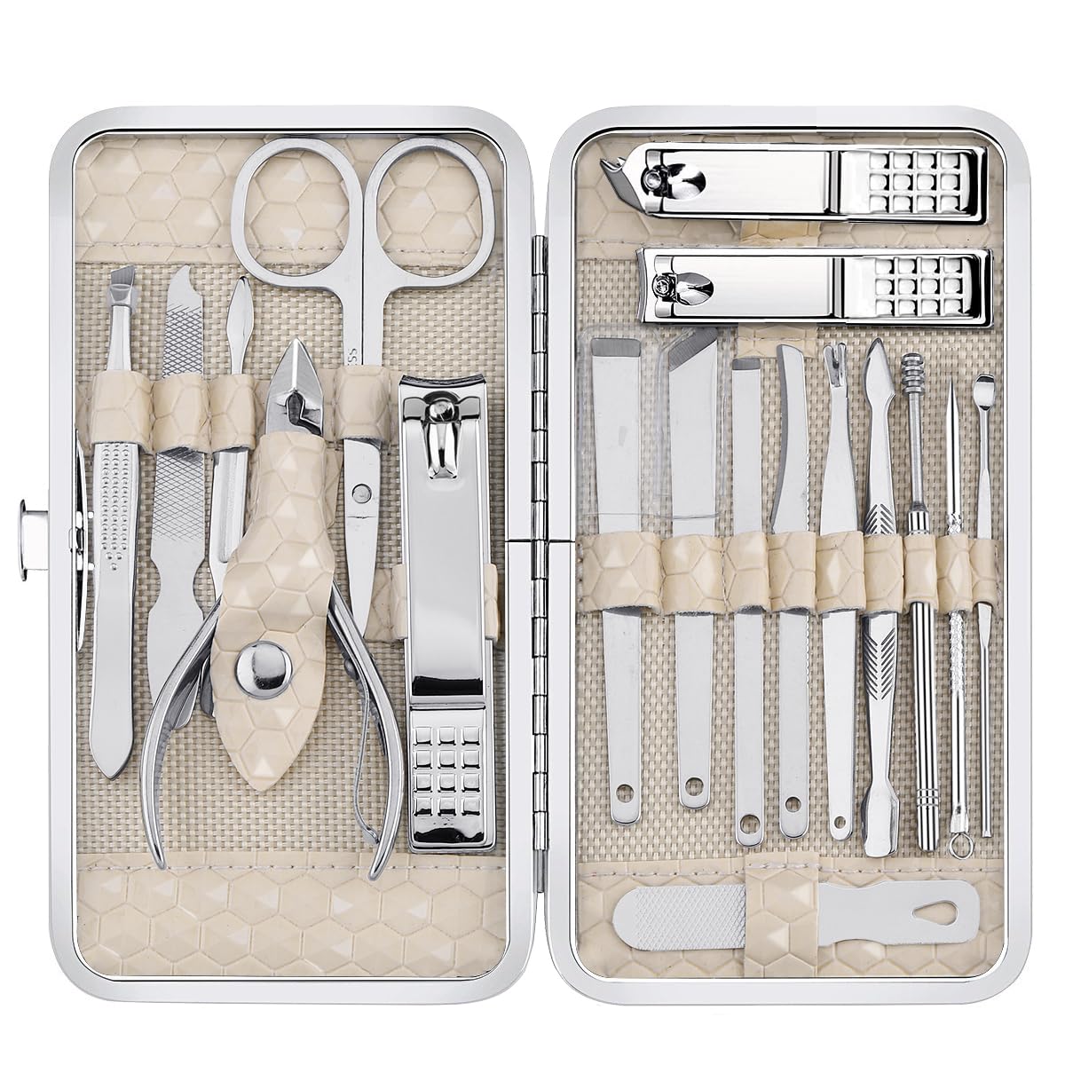 Yougai 18-tool nail clippers set showcased for professional at-home manicure.