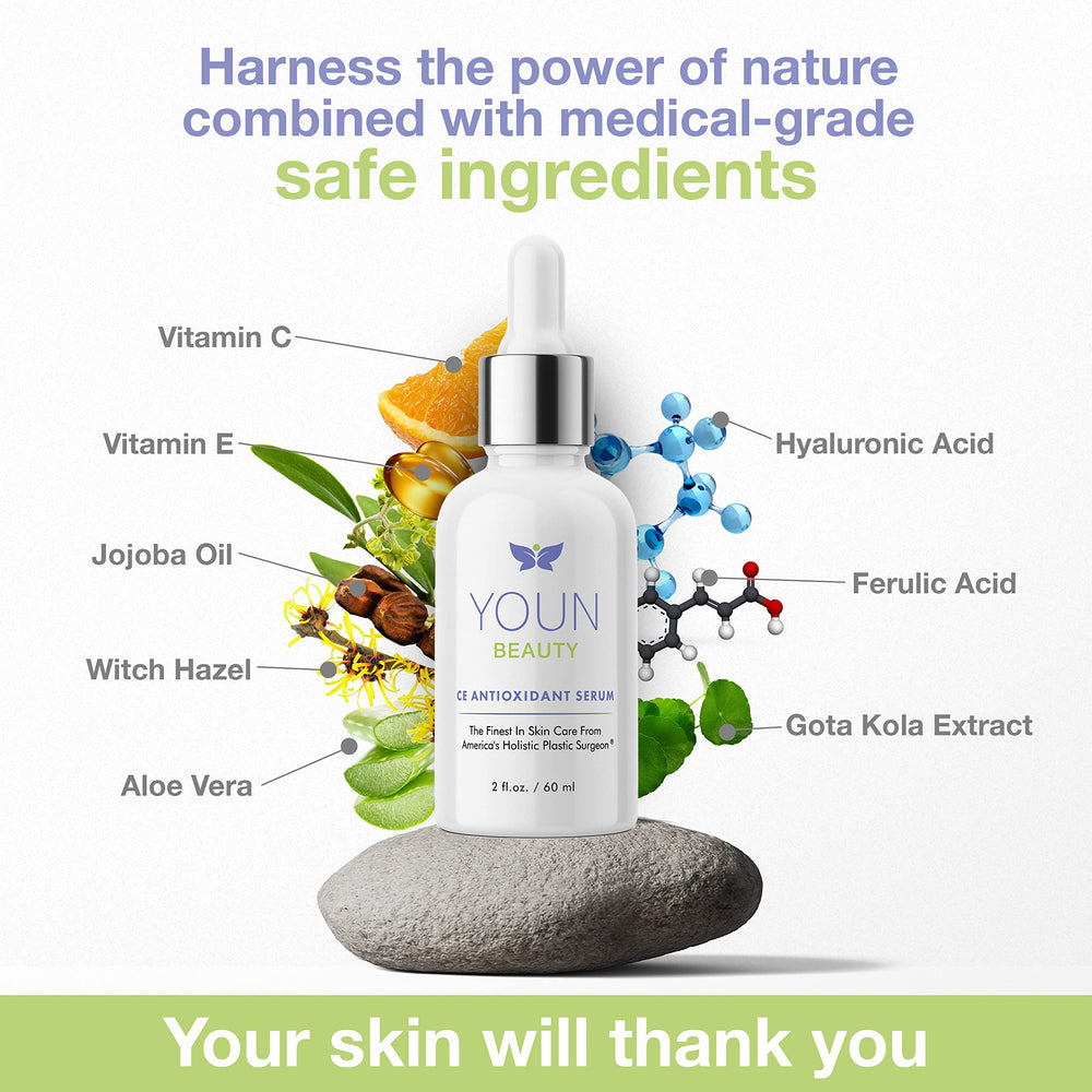 YOUN Beauty amber glass bottle preserves potency and prevents oxidation during use.