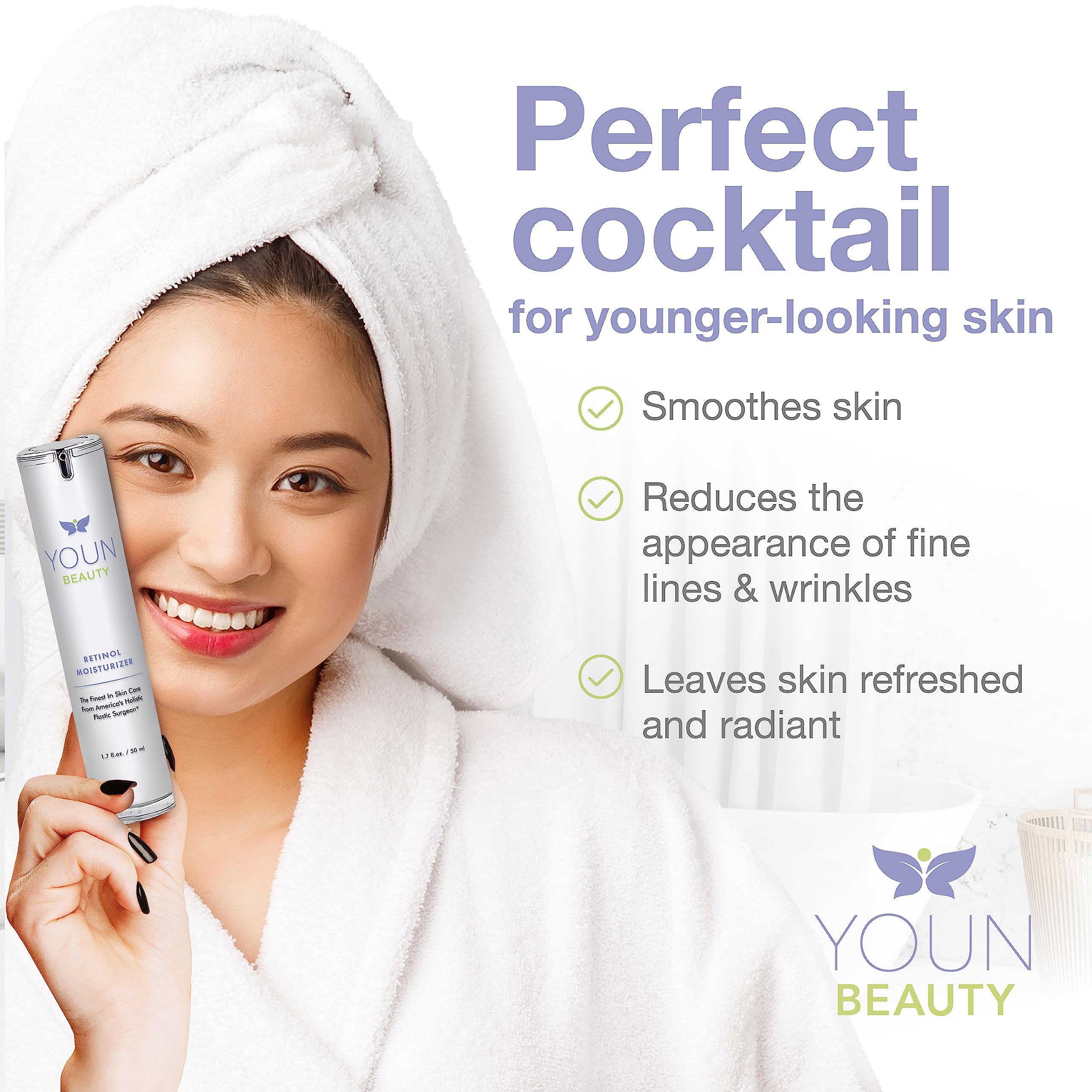 YOUN Beauty Retinol Night Cream featuring Vitamin E for antioxidant support.