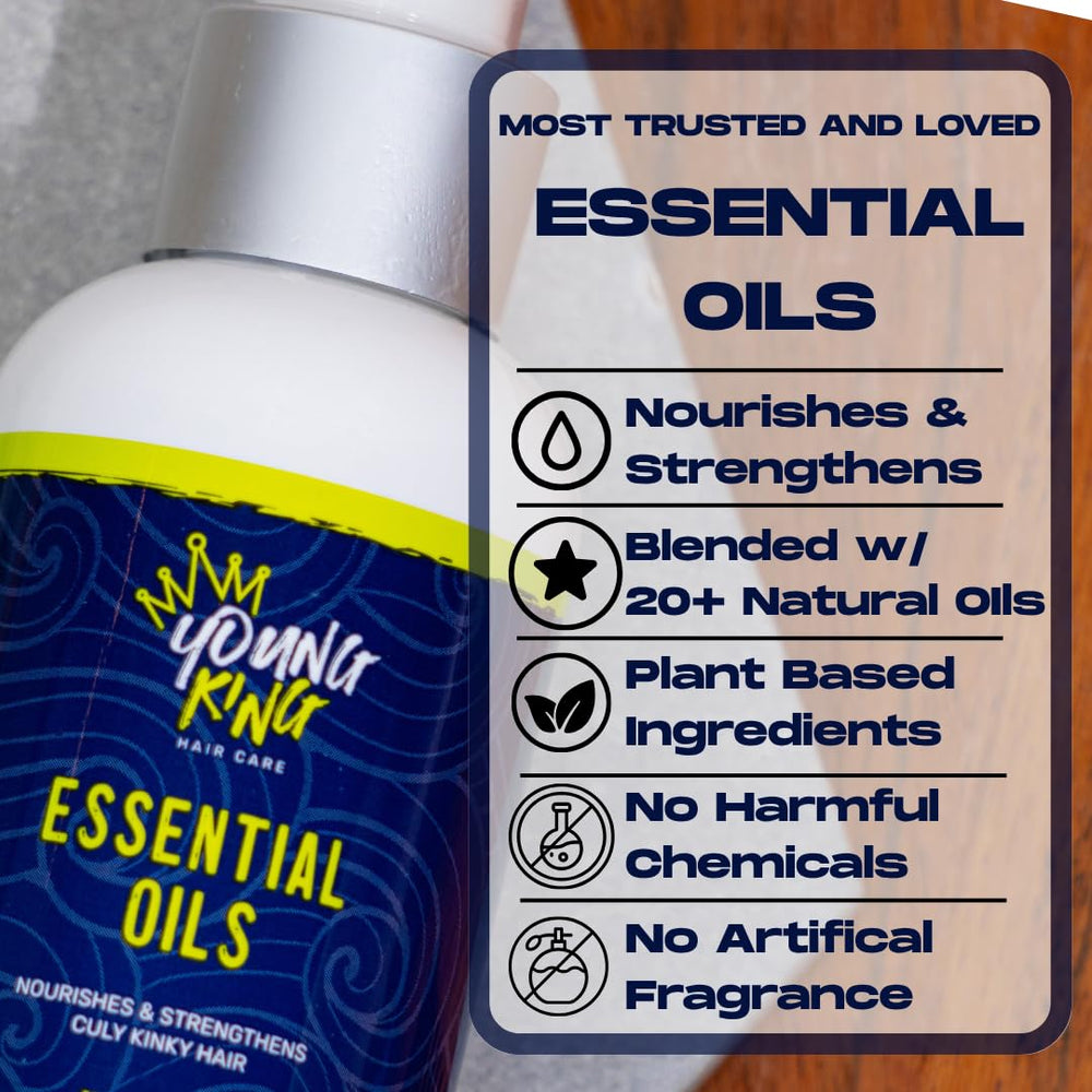 Hands applying YOUNG KING HAIR CARE oils to soften curls and reduce frizz