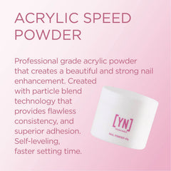 Young Nails Acrylic Speed Powder Crystal Clear Application offers pristine, natural-looking nails.