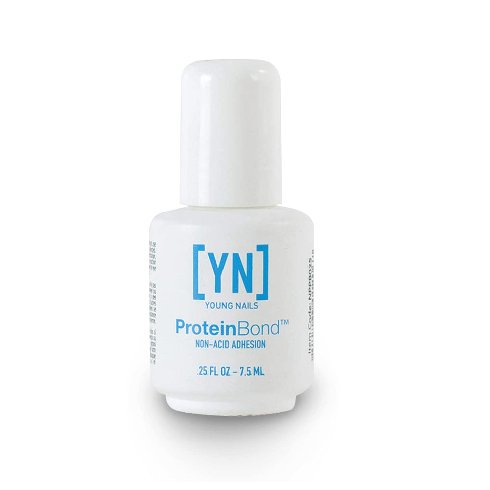 Young Nails Protein Bond bottle closeup showing non-acidic primer for durable adhesion.
