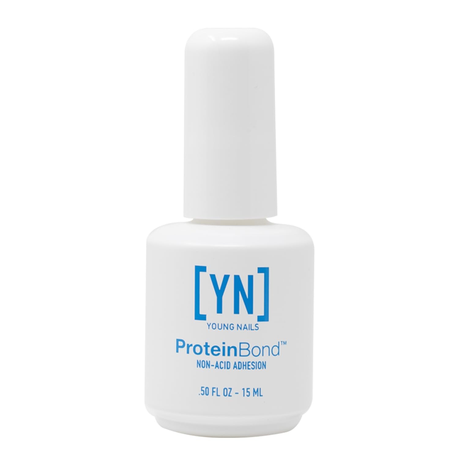 Young Nails Protein Bond bottle close-up highlighting non-acidic adhesion for durable nails