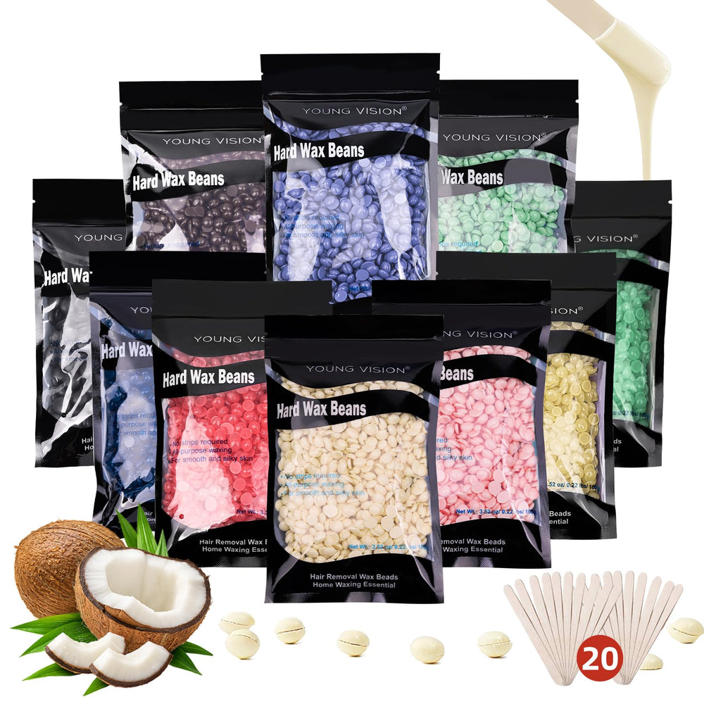 YOUNG VISION hard wax beads color palette shown for at-home waxing variety