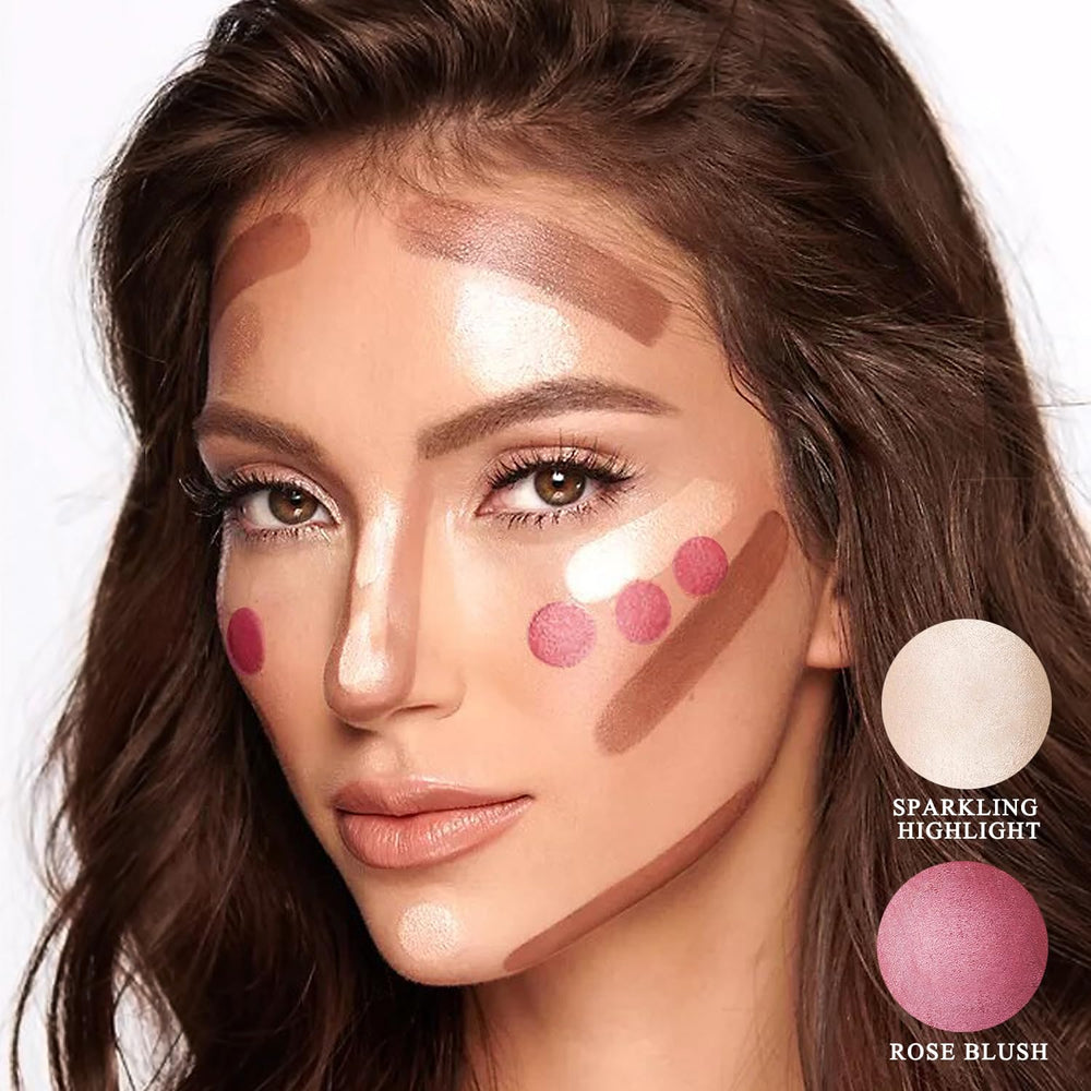 Youngfocus blush and shimmering highlighter swatches ready for luminous accents.