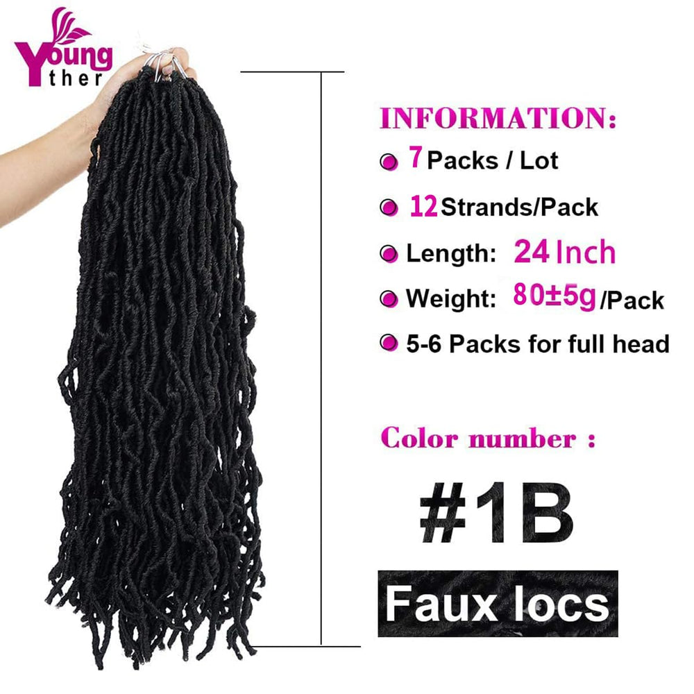 Close-up of Youngther Goddess Locs 24-inch highlights soft texture for easy styling.