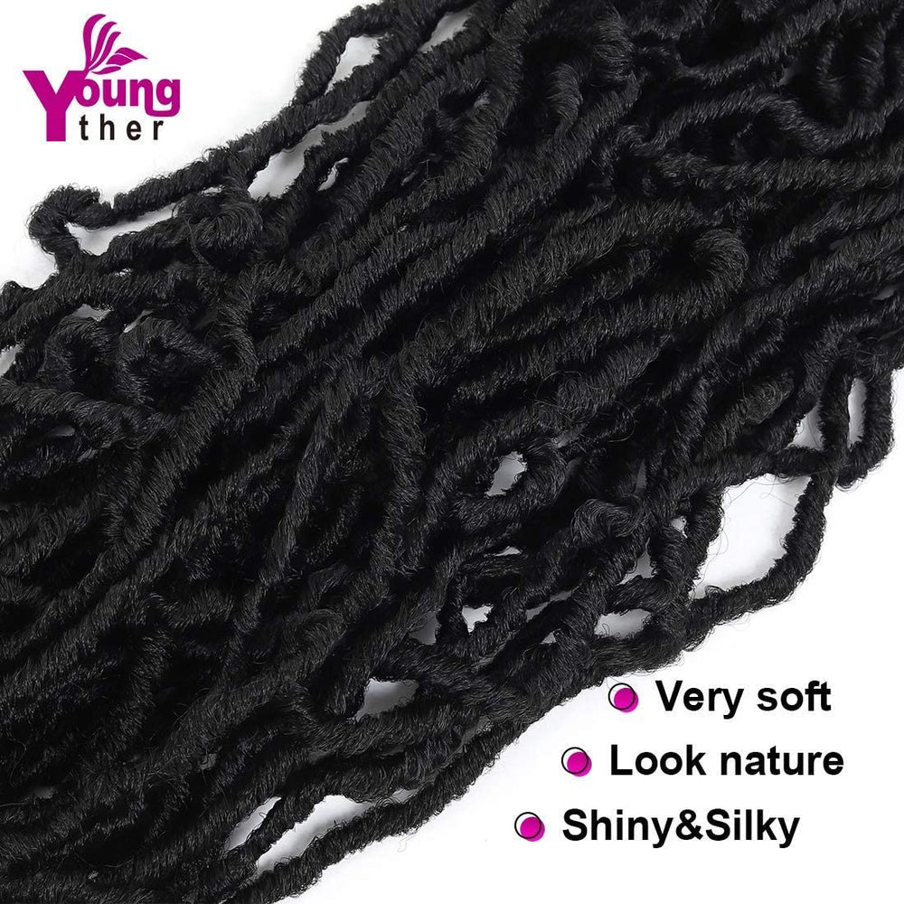 Pre-looped loops on Youngther Goddess Locs emphasize quick installation.