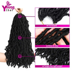 Youngther faux locs crochet hair 24-inch bundle demonstrates full, voluminous look.