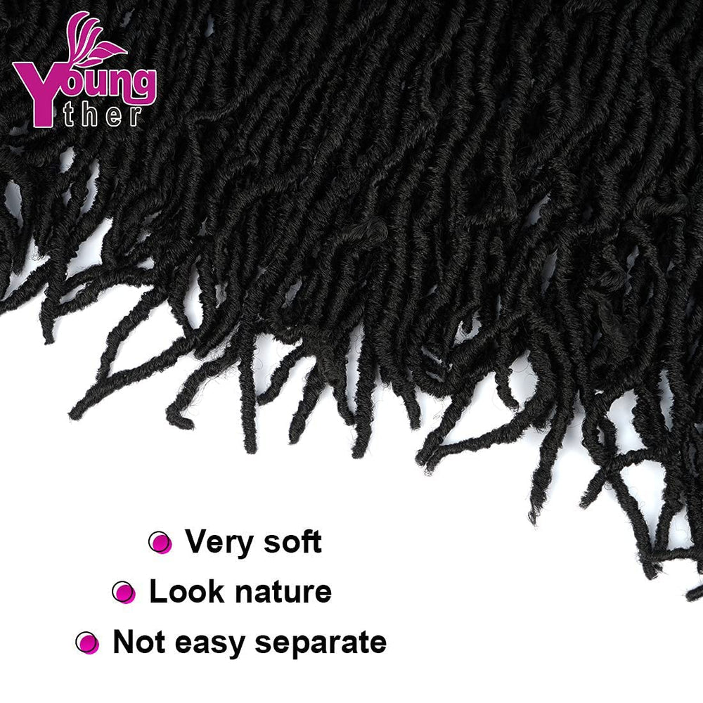 Seven-pack Youngther locs with 12 strands per pack for dense fullness.