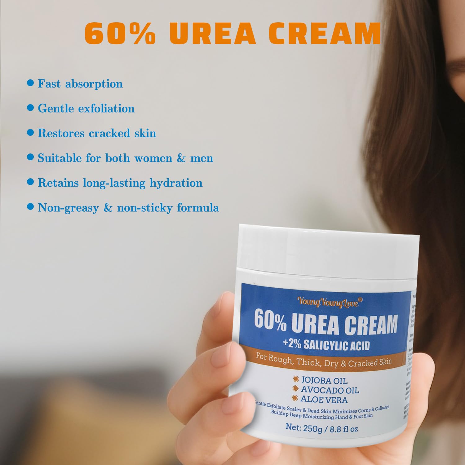 Textura ligera de YOUNGYOUNGLOVE Crema Urea 60% se absorbe sin grasa