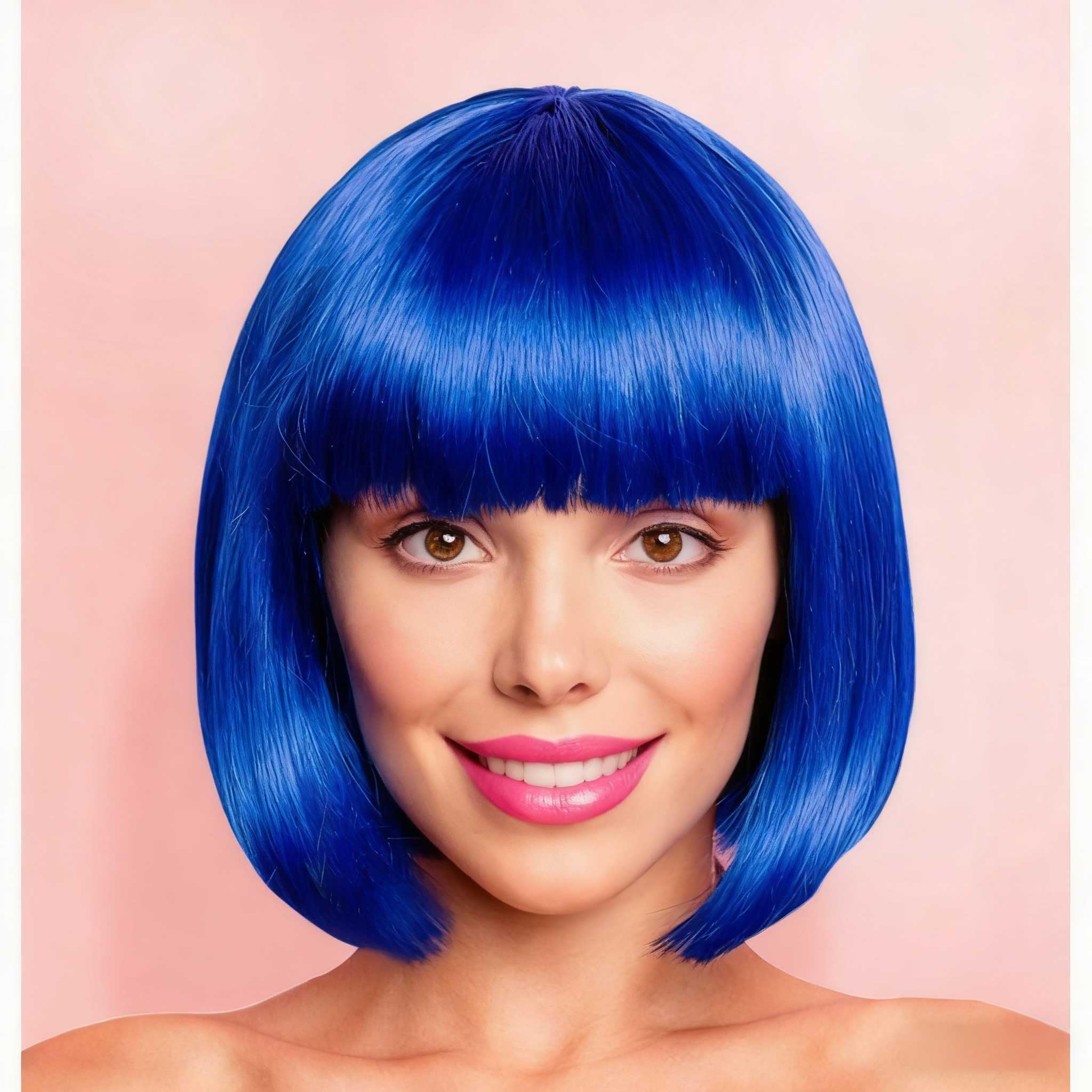 YOUNIGA blue bob wig front view, 12-inch style for everyday wear and quick style updates
